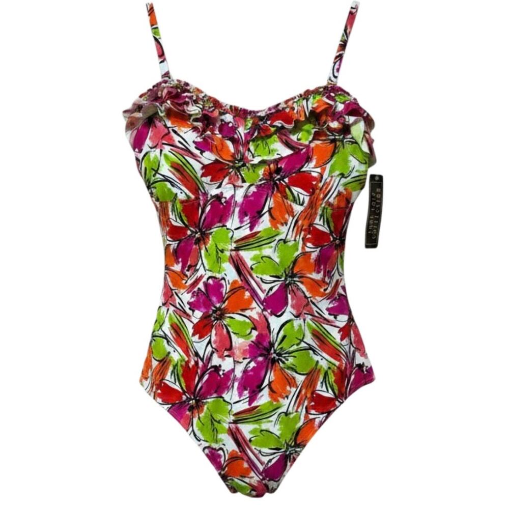 Anne Cole Size 14 Floral One Piece Swimsuit Ruffle Bathing Suit